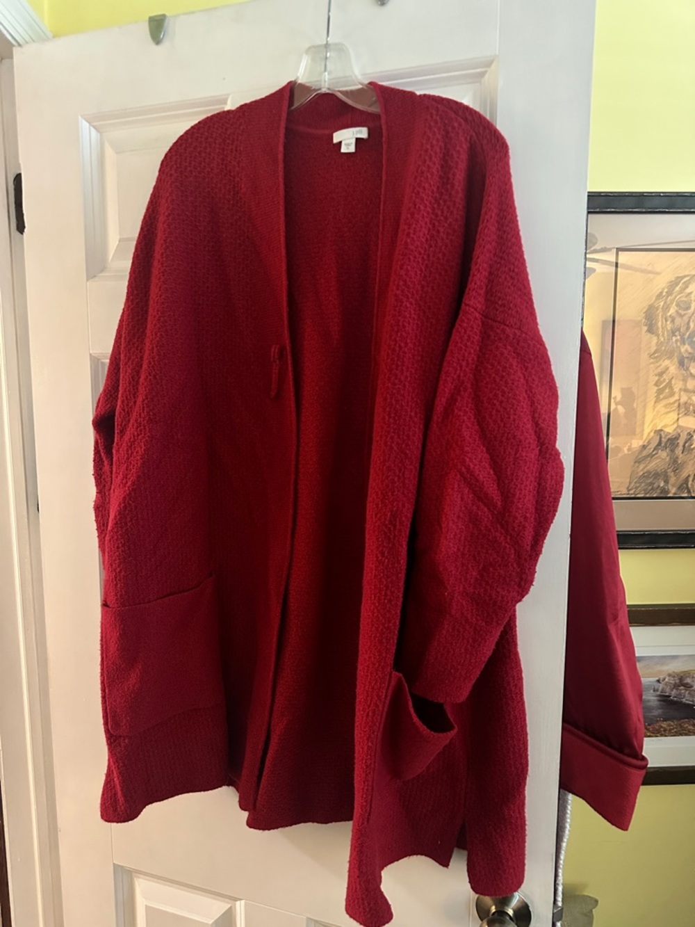 J. Jill Deep Red Open-Front Knit Cardigan